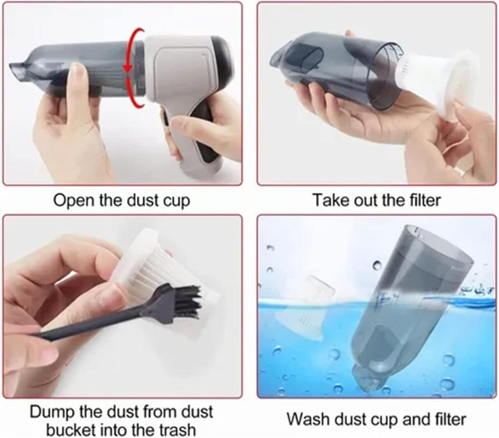 Mini Aspirador de Mano Inalámbrico 4 en 1 – Recargable USB | Para Coche, Hogar y Oficina